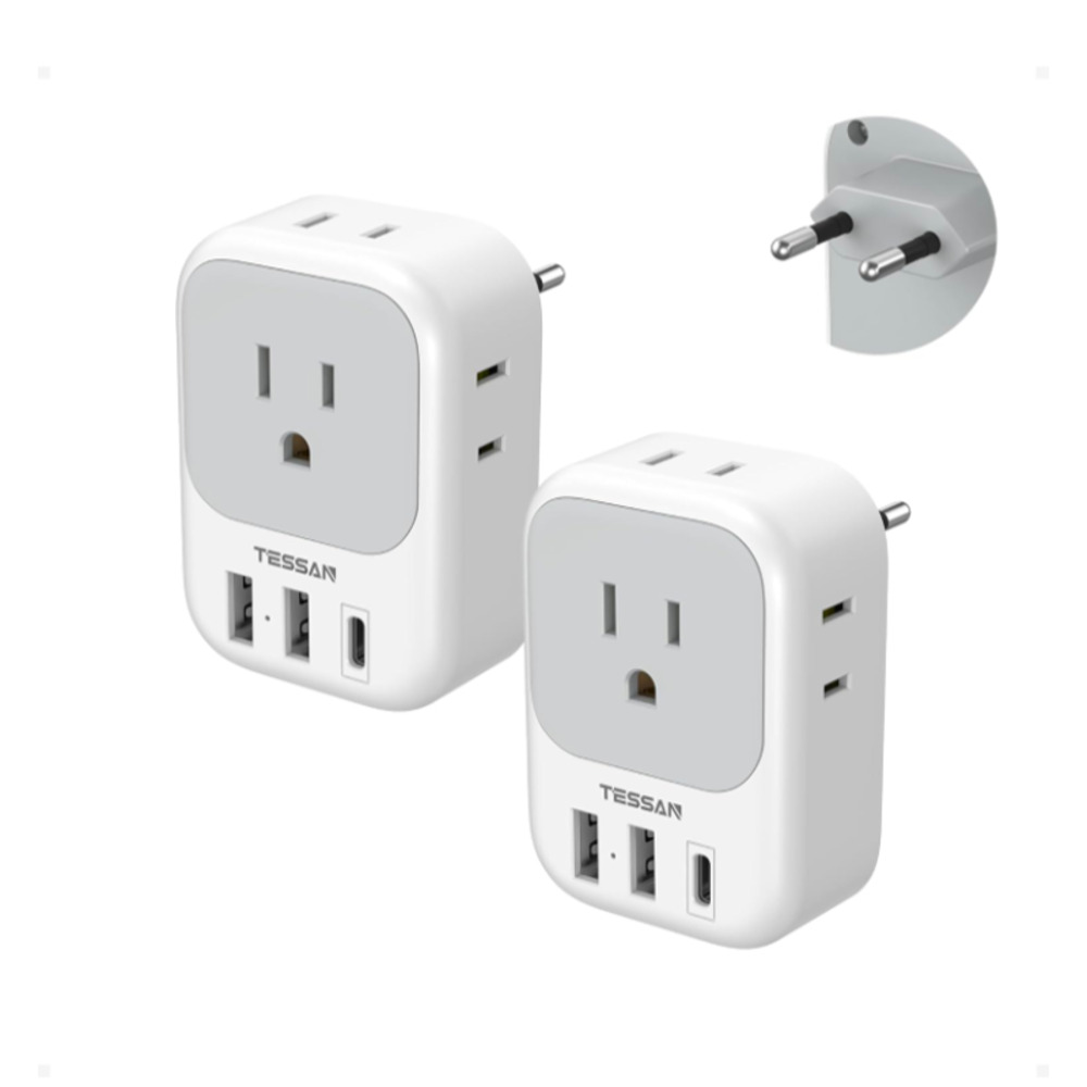 2 Pack European Plug Adapter USB C US to Europe adapter